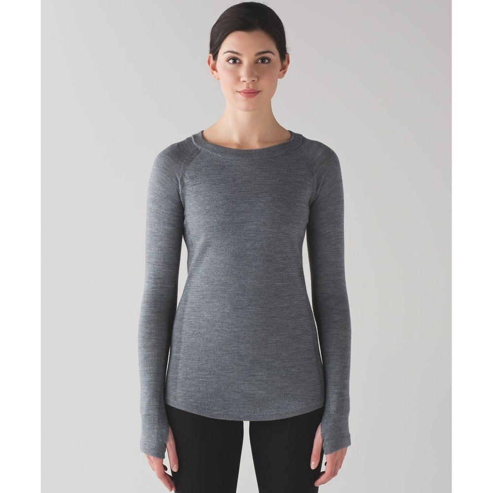Lululemon Sit in Lotus Sweater Women's Small Heather Gray Merino Wool Thumbholes